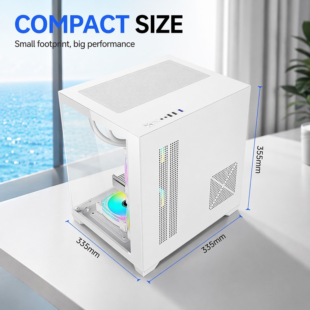 Computer PC Case ATX M-ATX ITX Small Tower Tempered Glass High Airflow White