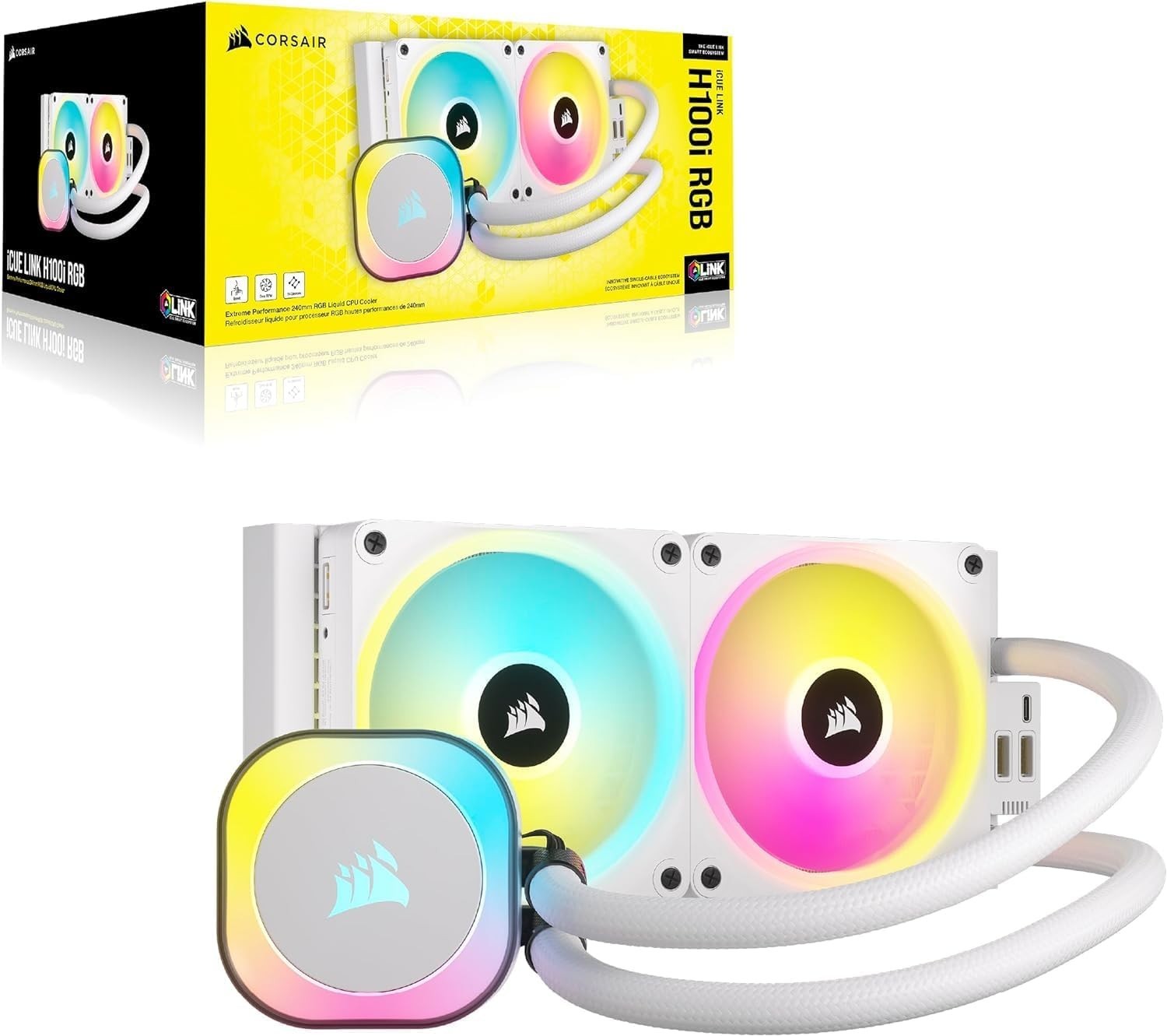 CORSAIR iCUE Link H100i RGB Liquid CPU Cooler – 240mm AIO – QX120 RGB Fans