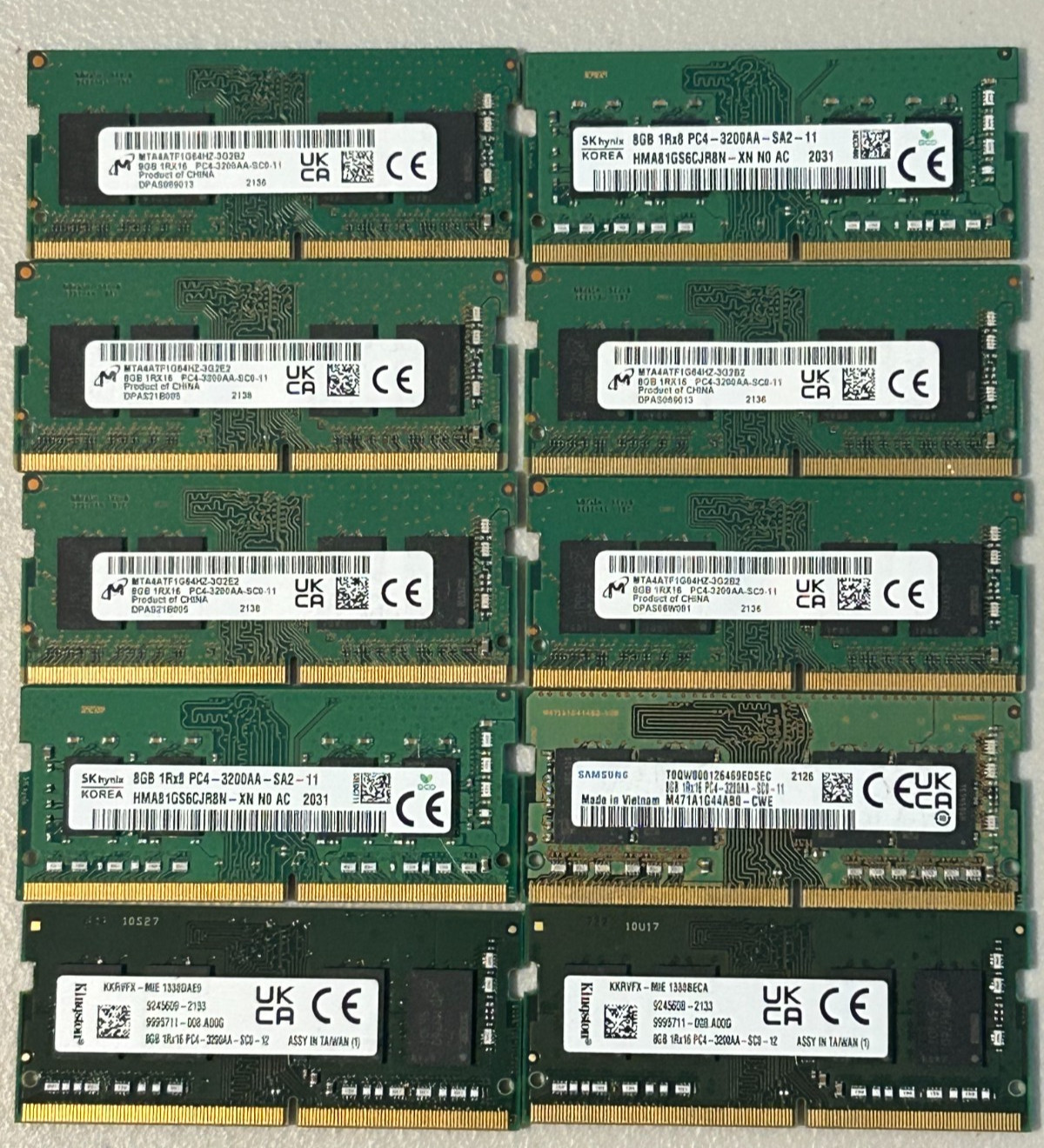 (Lot of 10) Mixed Brands 8GB PC4-3200AA DDR4 Laptop RAM SODIMM