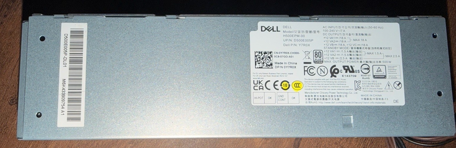 Used – Power Supply PSU Dell OEM G5 XPS 8940 7060 5060 G5-5090 500W H500EPM-00