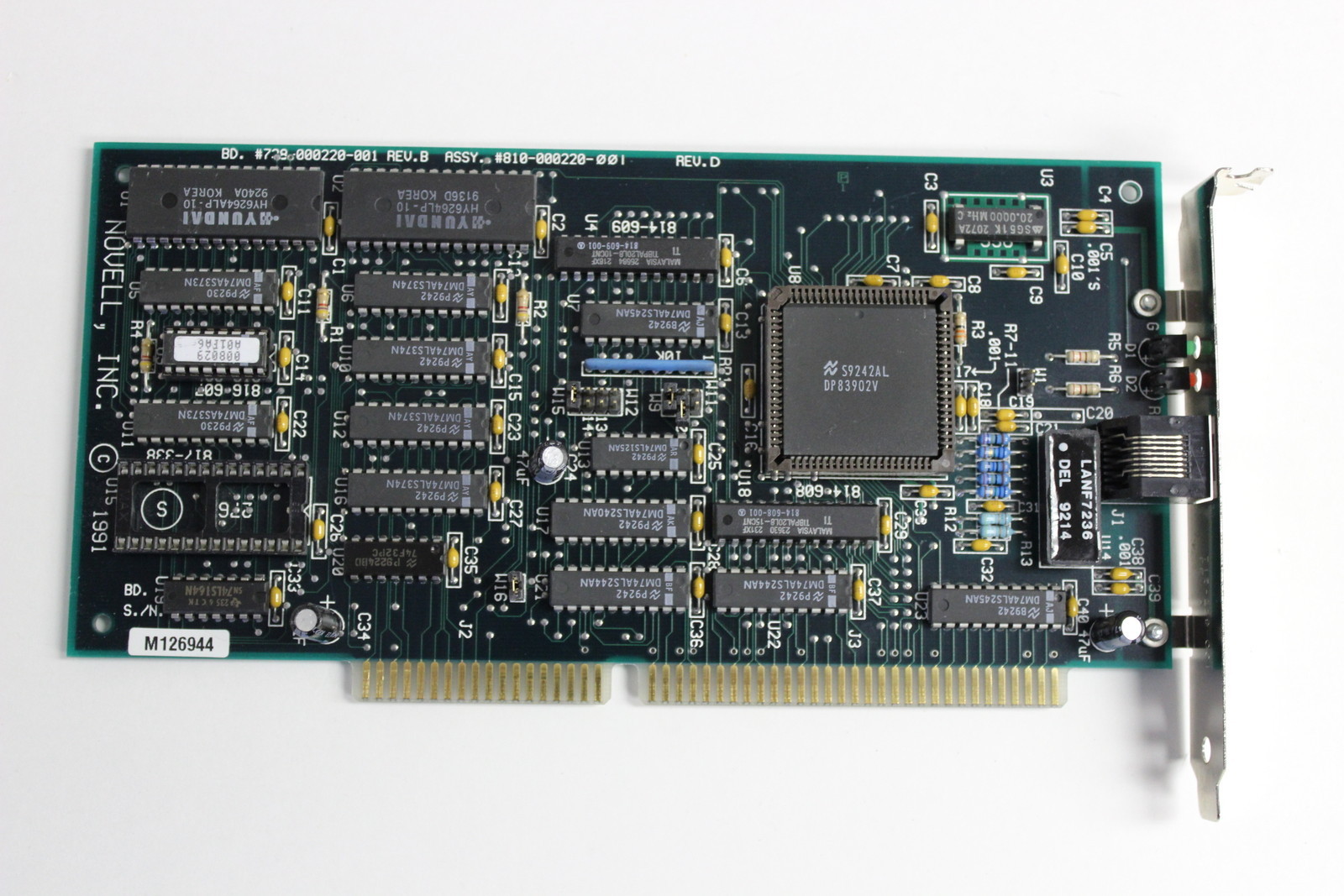 NOVELL 738-000220-001 ISA ETHERNET ADAPTER ASSY NO 810-000220-001 WITH WARRANTY