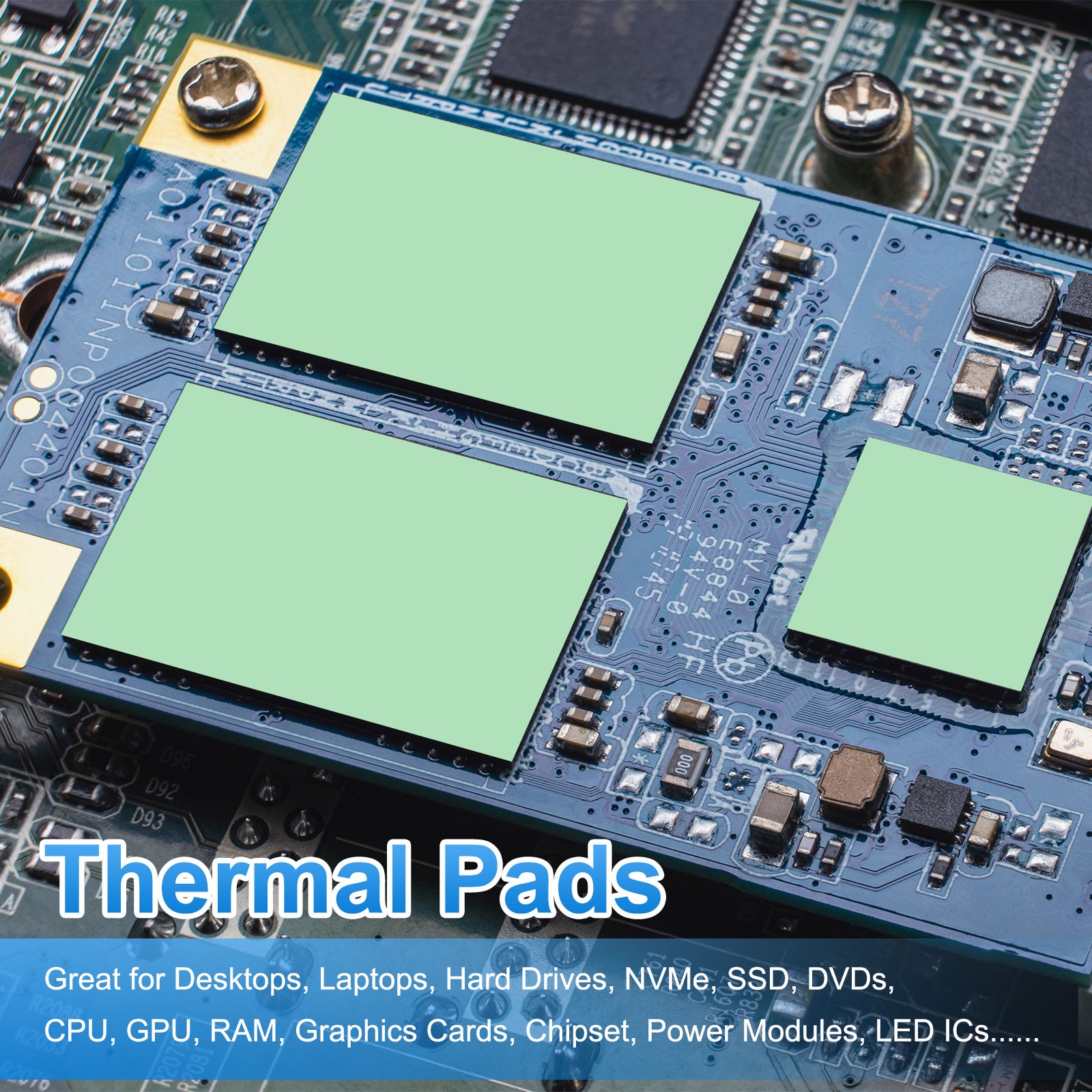 6 Pcs Thermal Pads 100x100x0.5mm for CPU GPU M.2 SSD NVMe Green