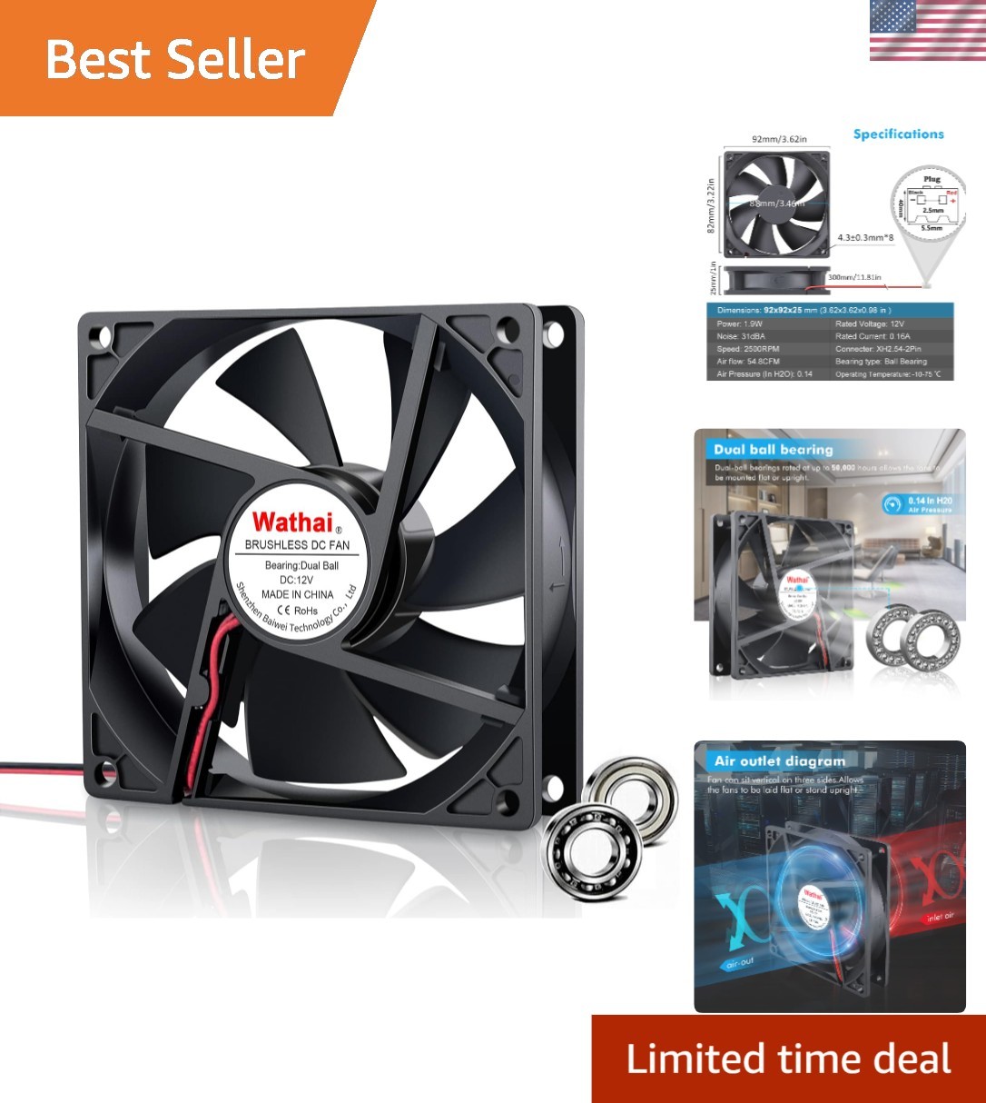 92mm DC Brushless Cooling Fan – 12V 2Pin for Quiet DIY Projects & Electronics