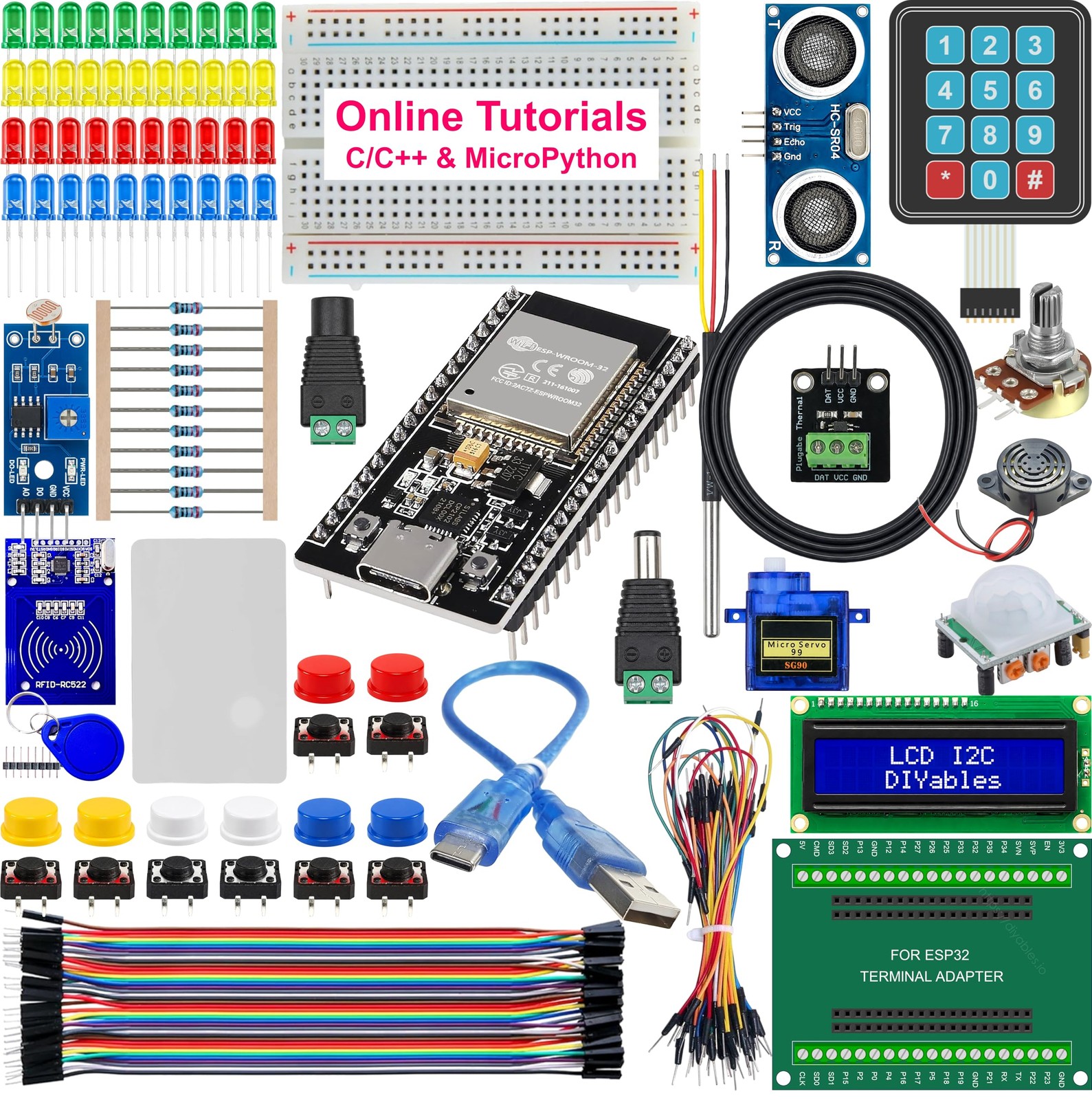 ESP32 Starter Kit with Sensors, Display, Modules, and Wires – 20-in-1…