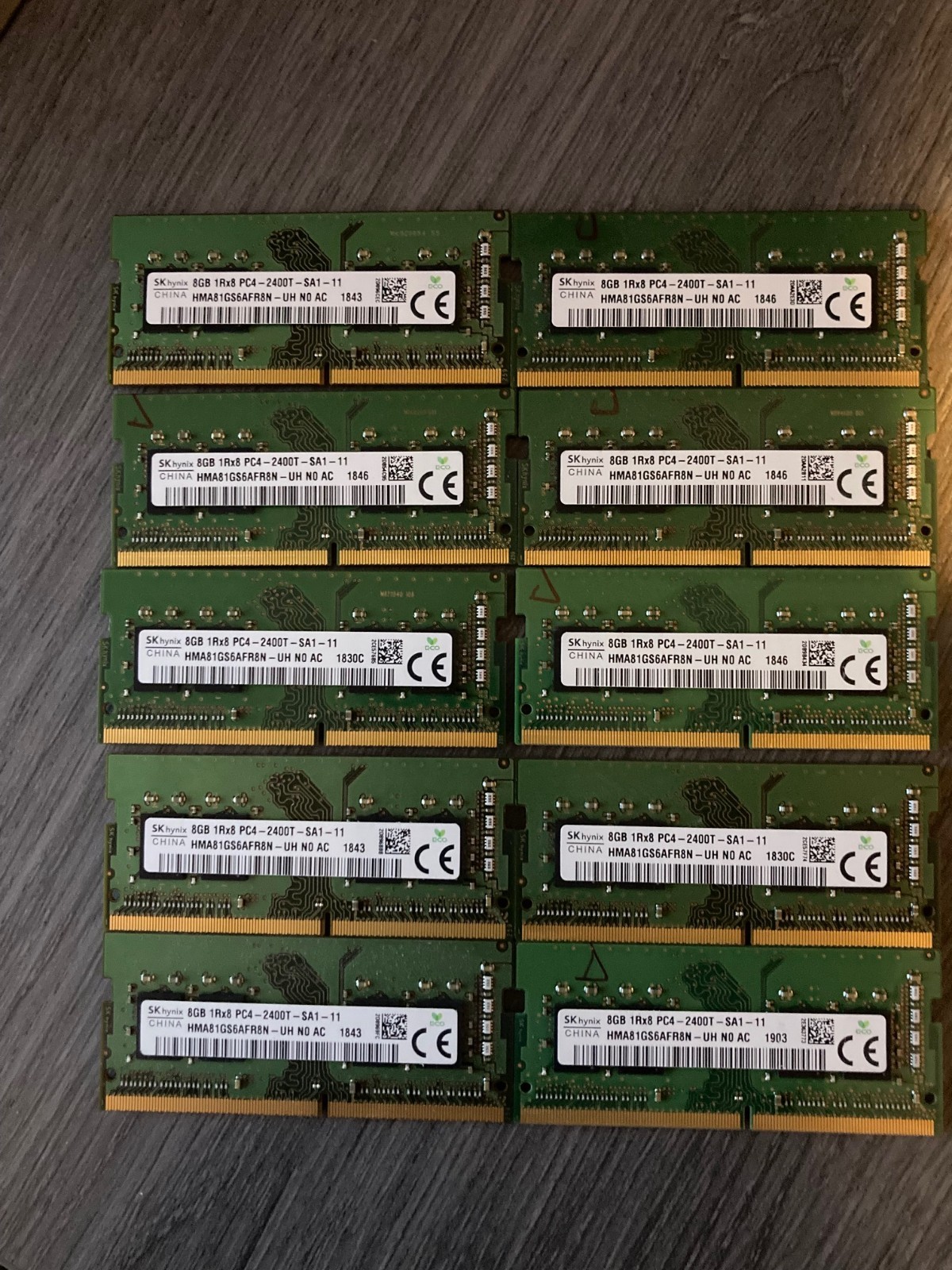 LOT of 10 SK Hynix 8GB 1Rx8 PC4-2400T SODIMM Laptop RAM (HMA81GS6AFR8N-UH)