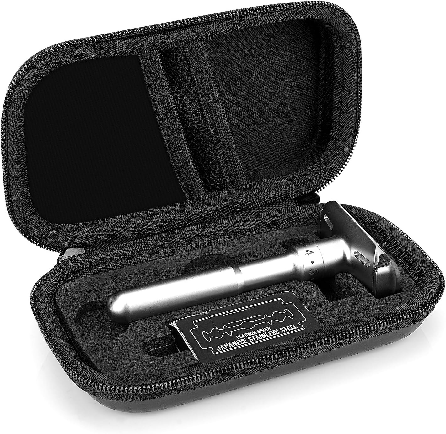 Hard Shell Case with Shaving Kit Storage for Short/Long Handled Razor Blades an