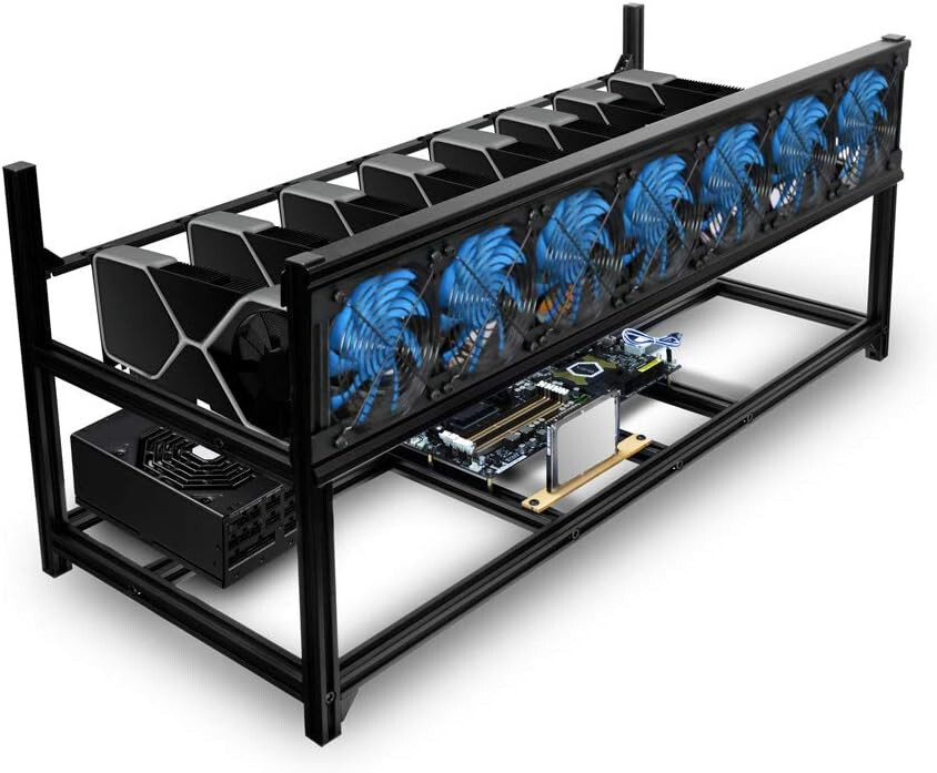 Kingwin KC‑8GPU 8‑GPU Open‑Air Aluminum Mining Rig Case Frame – 7 Fan Slots