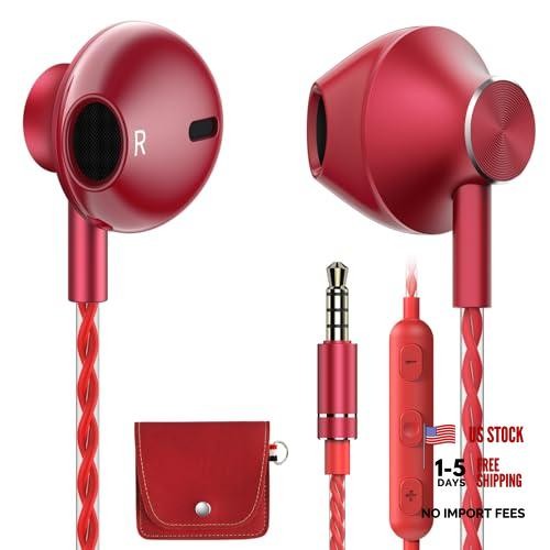 Wired Earbuds with Microphone, 3.5mm in-Ear Headphones for Laptop, Gaming & Red
