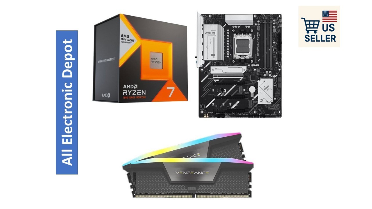 New AMD Ryzen 7 7800X3D CPU ASUS B650E Max Gaming AM5 Corsair 32GB DDR5 Bundle