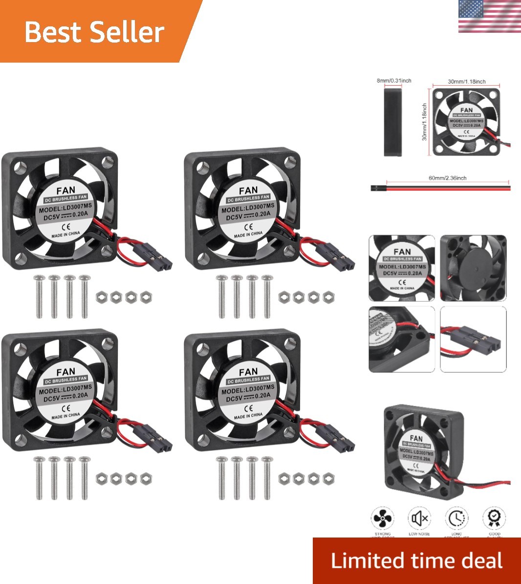 Compact 30x30x7mm Cooling Fans for Raspberry Pi – Quieter Operation at 15.92 dB