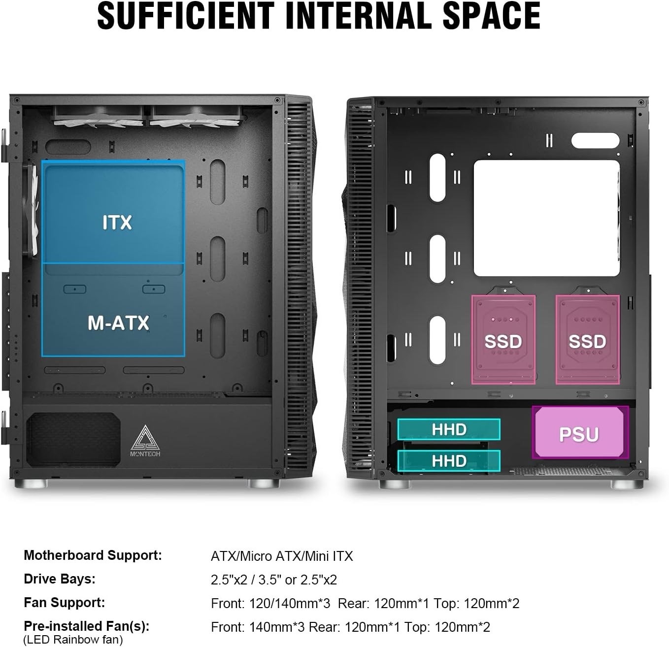 [READ DESC] Black Montech X3 ATX MidTower Case w/ Tempered Glass