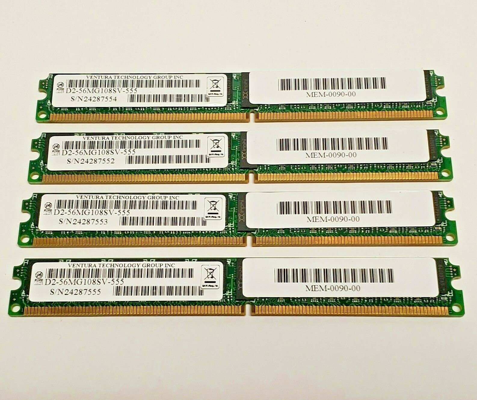 LOT OF 4 VENTURA TECHOLOGY D2-56MG108SGV-555 240PIN DIMM S/N24287555