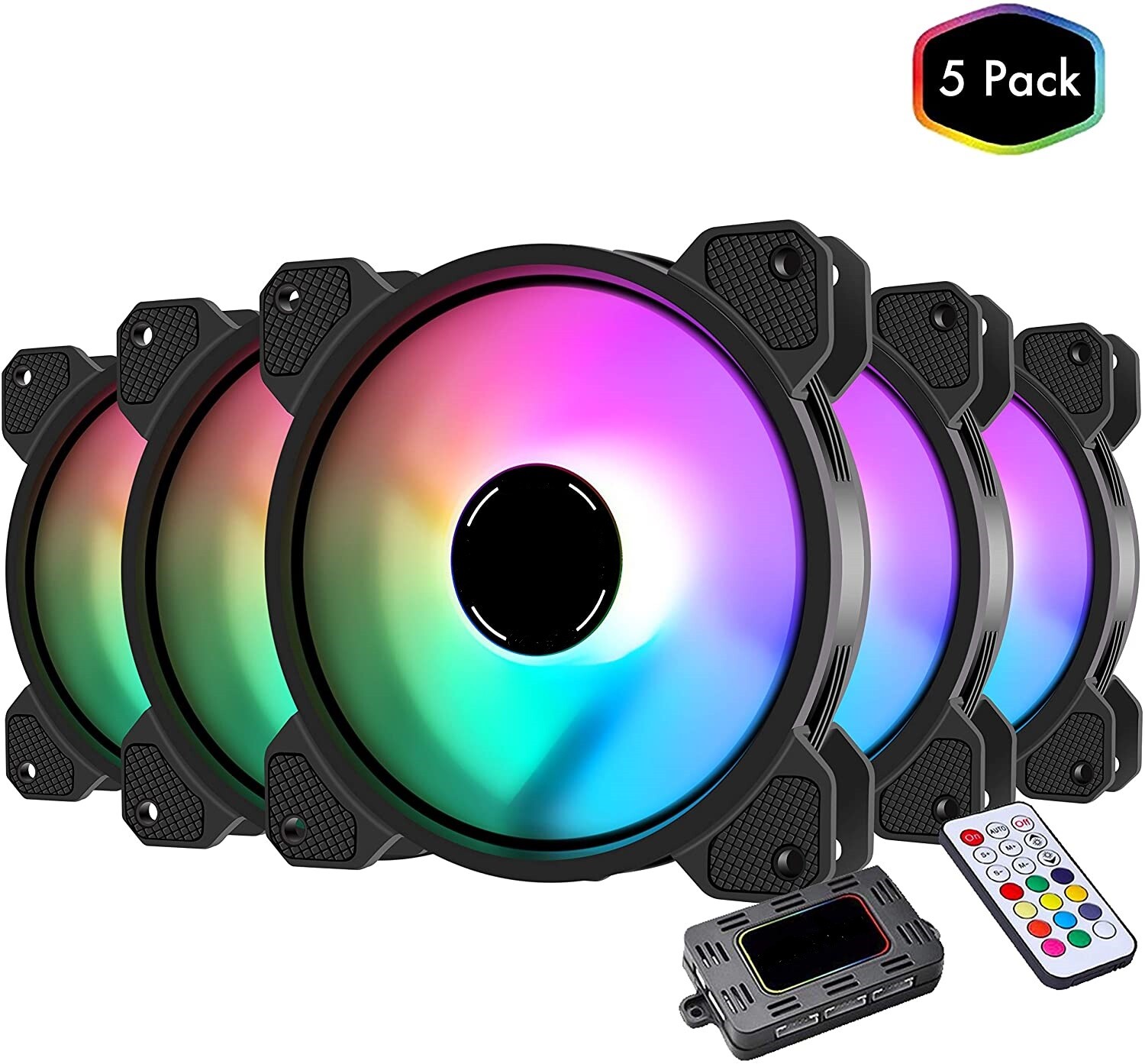 FAN KIT 5-Pack – 120mm Addressable RGB LED Case Cooling Fans with RGB Conroller