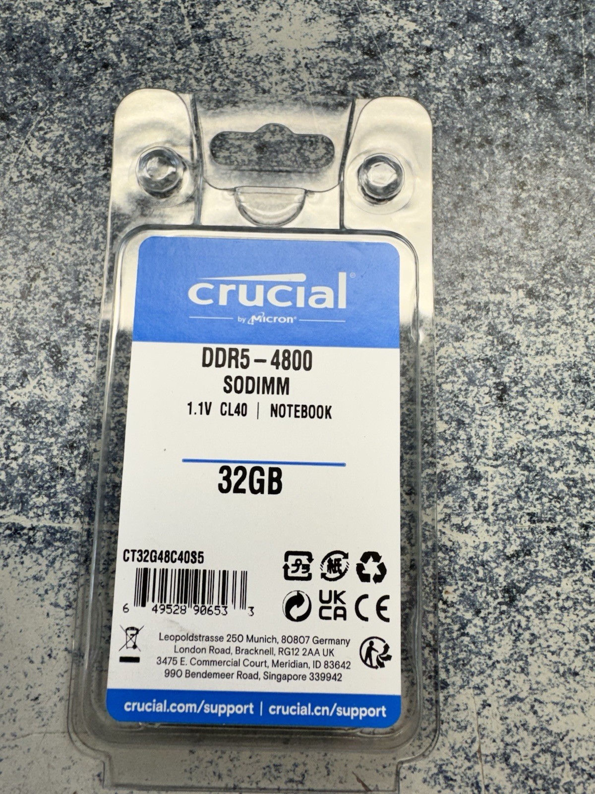Crucial DDR5 SODIMM 32GB DDR5- 4800 CT32G48C40S5