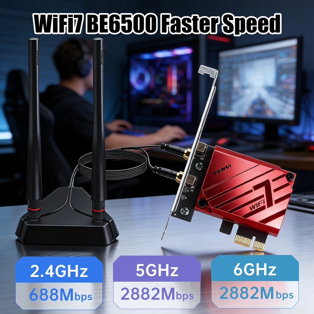 MT7925 WiFi 7 PCIe Adapter 6.5Gbps BE6500 Network Card BT5.4 Win10/11 Desktop