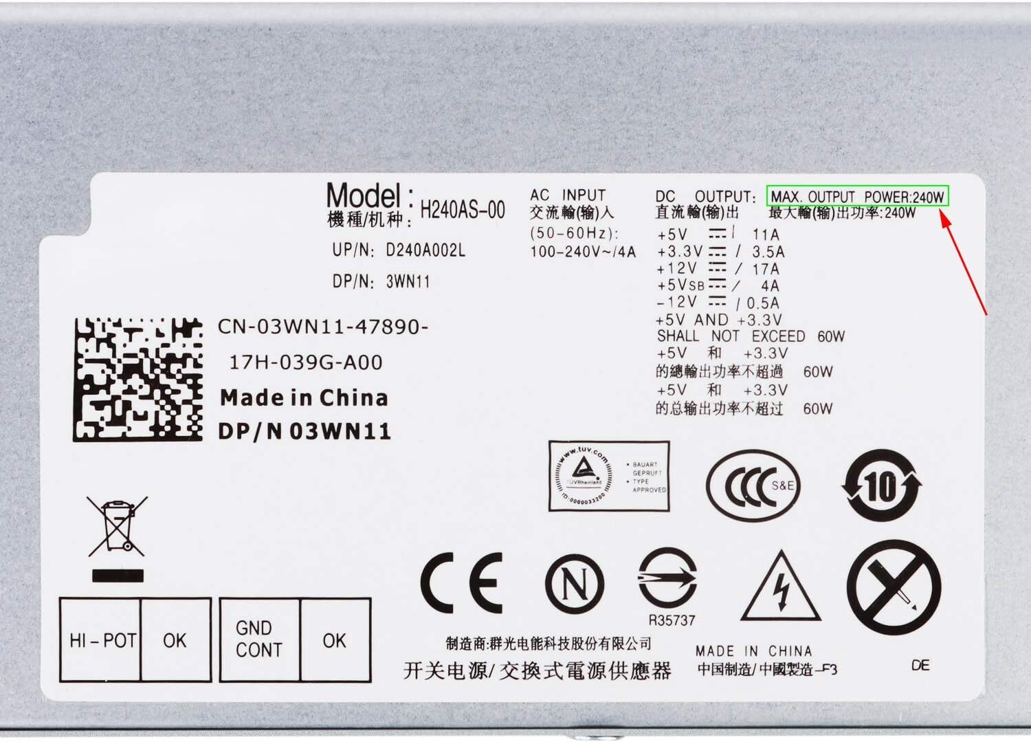 240W for Dell Optiplex 390 D240AS-00 DPS-240WB J50TW RV1C4 SFF Power Supply