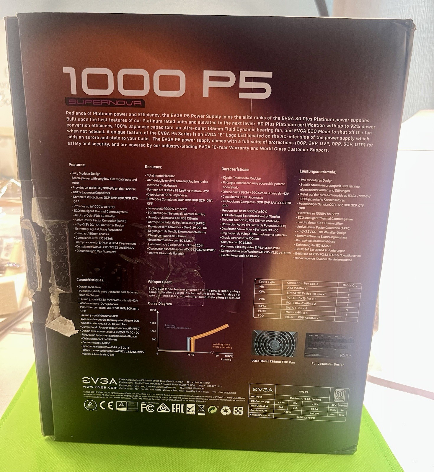 EVGA SuperNOVA 1000 P5 1000W 80+ Platinum PSU 220-P5-1000 Untested