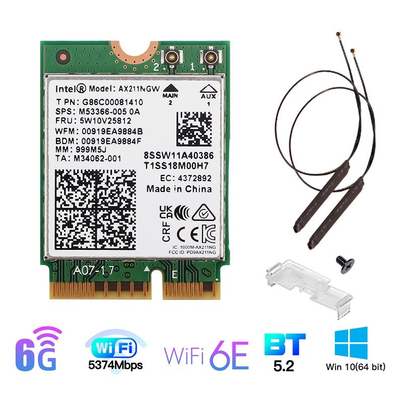 Intel Wi-Fi 6E AX211NGW M.2 2230 CNVio2 Key E 802.11ax WiFi Card WiFi Antenna PC