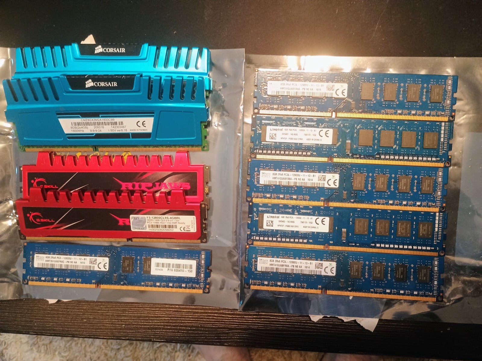 DDR3 / DDR3L mixed RAM Lot; total 60gb (8gb & 4gb sticks – see photos)