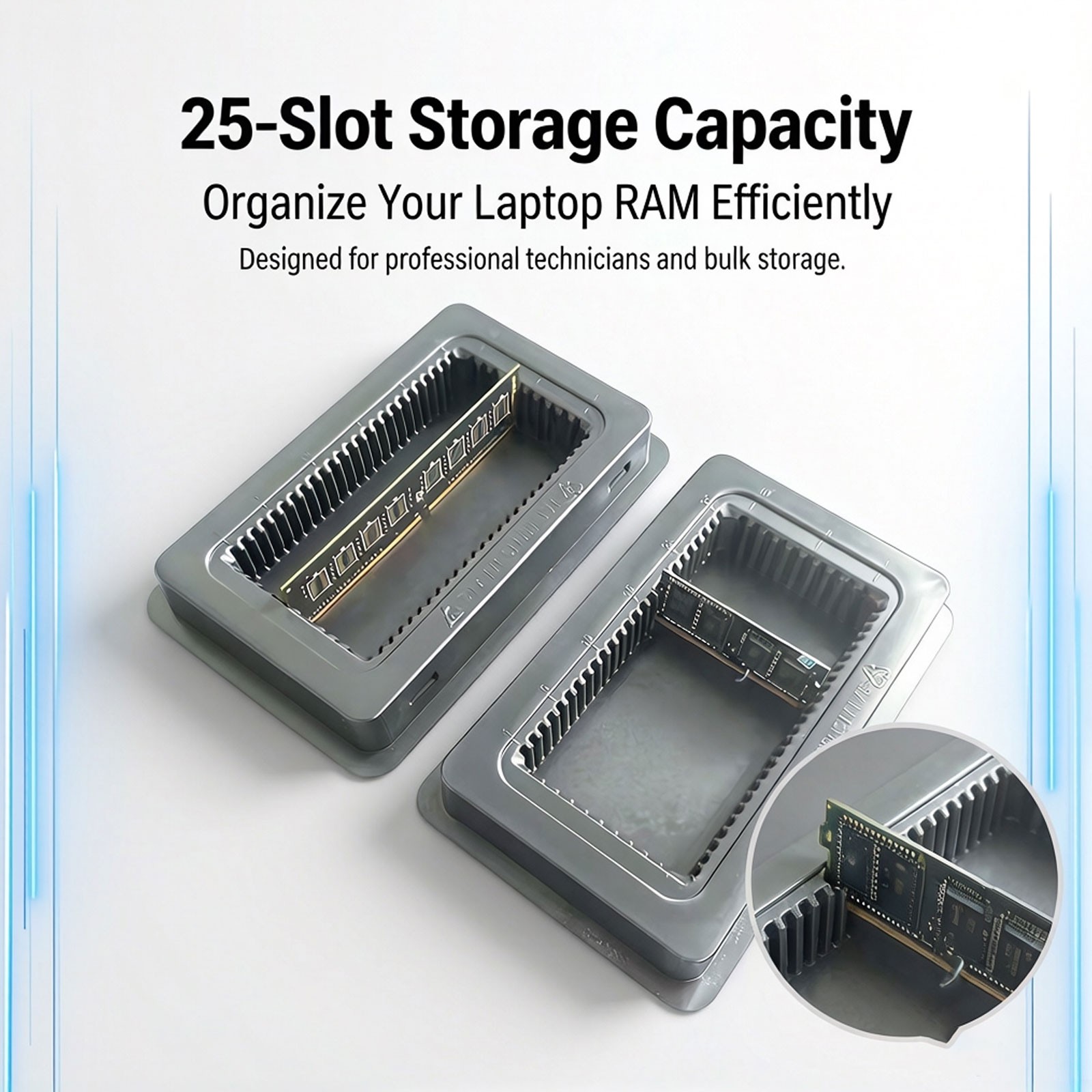 5x Memory tray for 10PCs Long Dimm (DDR1 to DDR5) or 25PCs SoDIMM (DDR4, 5 only)