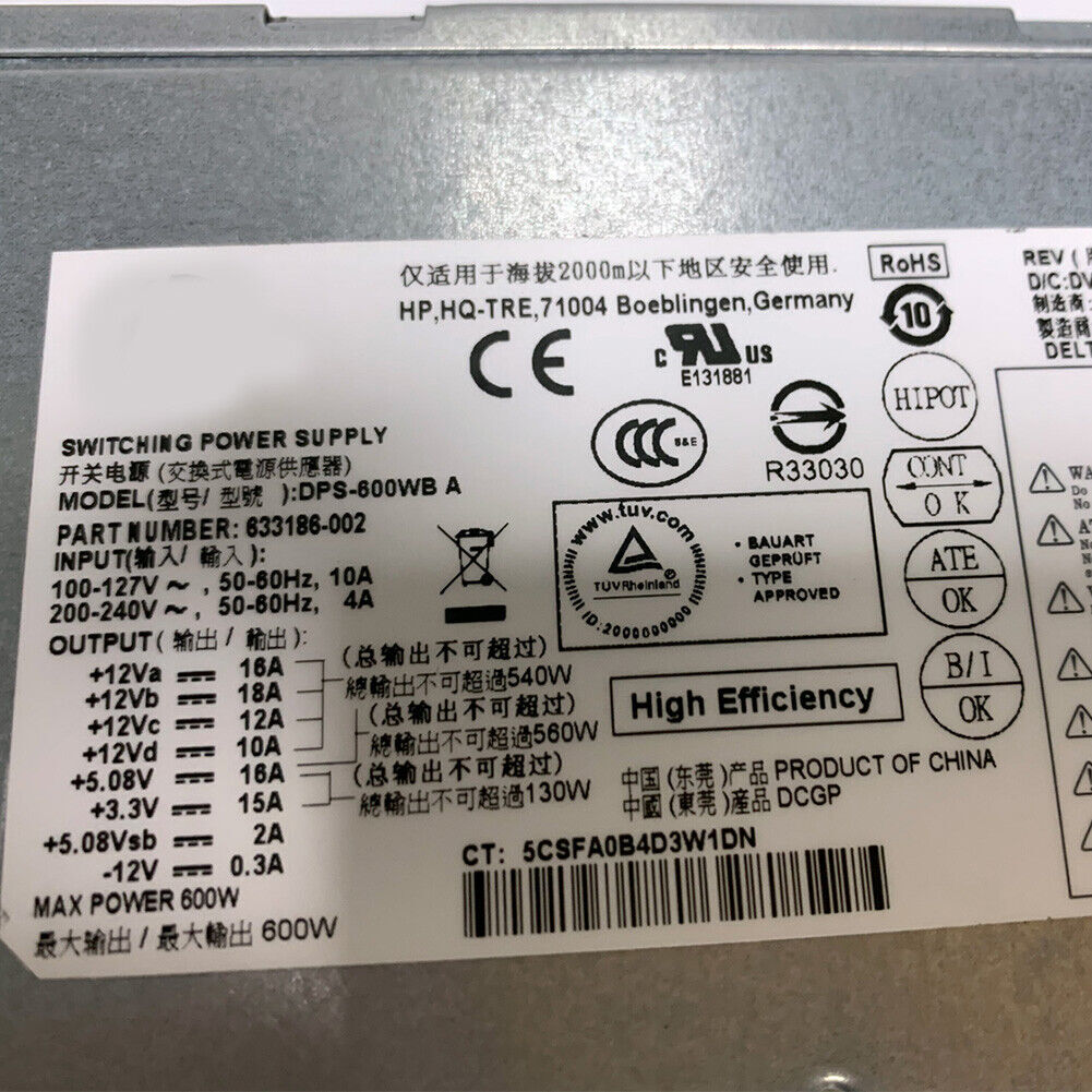 633186-002 DPS-600WB A 600W for HP ENVY 810 Phoenix h9-1400t CTO Power Supply