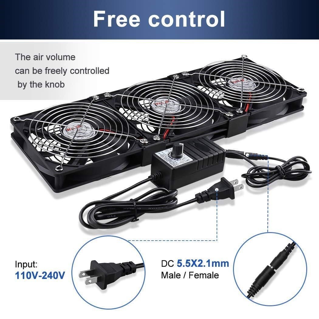 Dual Ball 3 X 120mm Computer Fan with AC Plug DC 12V Big Airflow Fans 110V – 559