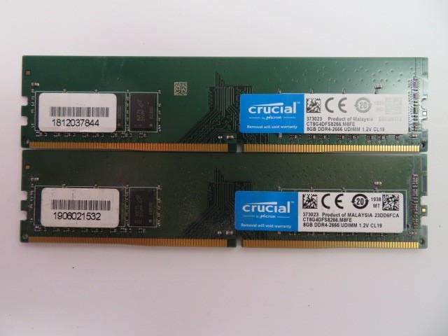 LOT OF 2 CRUCIAL 8GB DDR4-2666 UDIMM CT8G4DFS8266.M8FE RAM MODULES