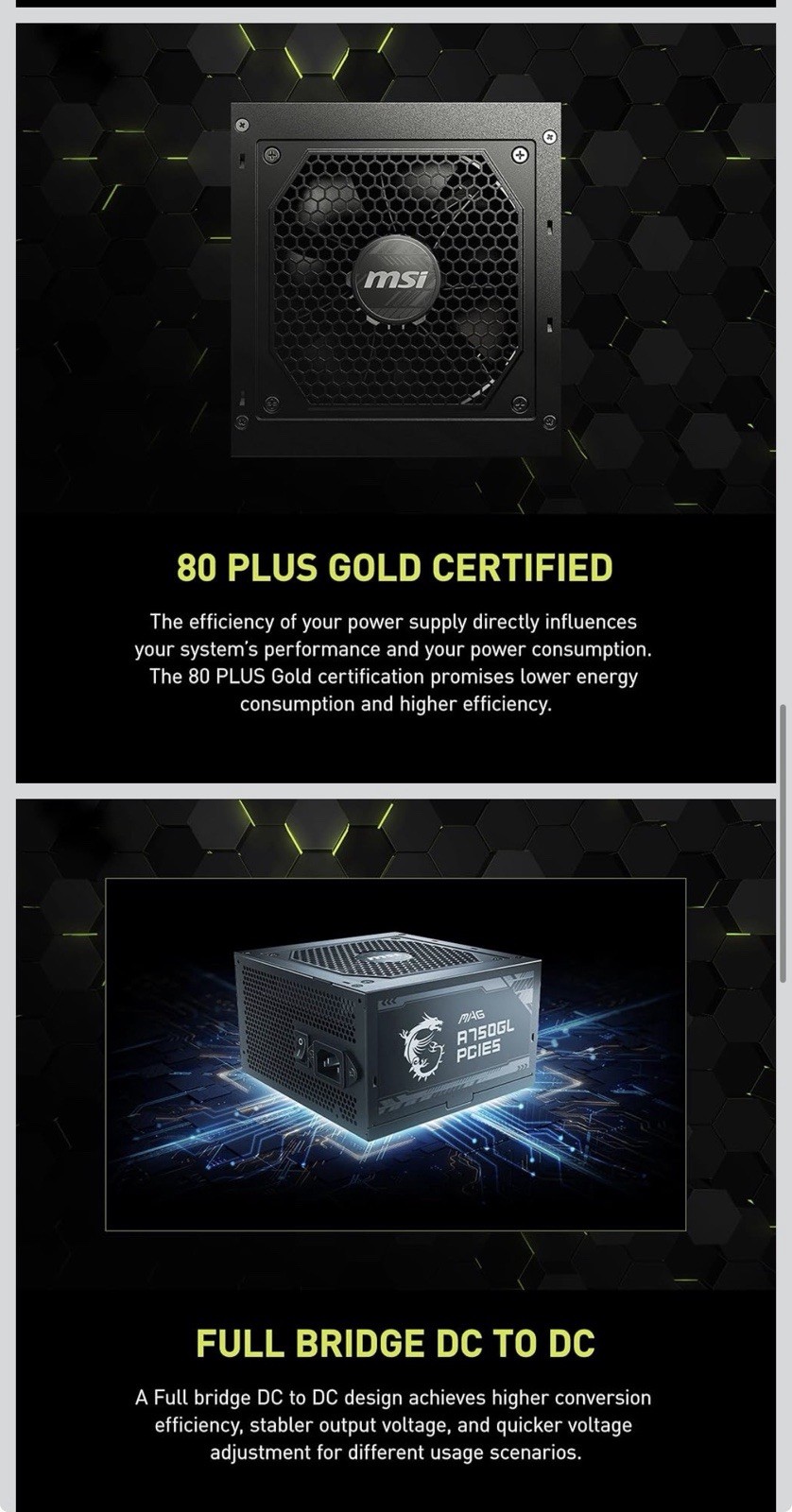 MSI MAG A750GL 750W 80+ Gold Fully Modular ATX 3.1 Power Supply New Sealed