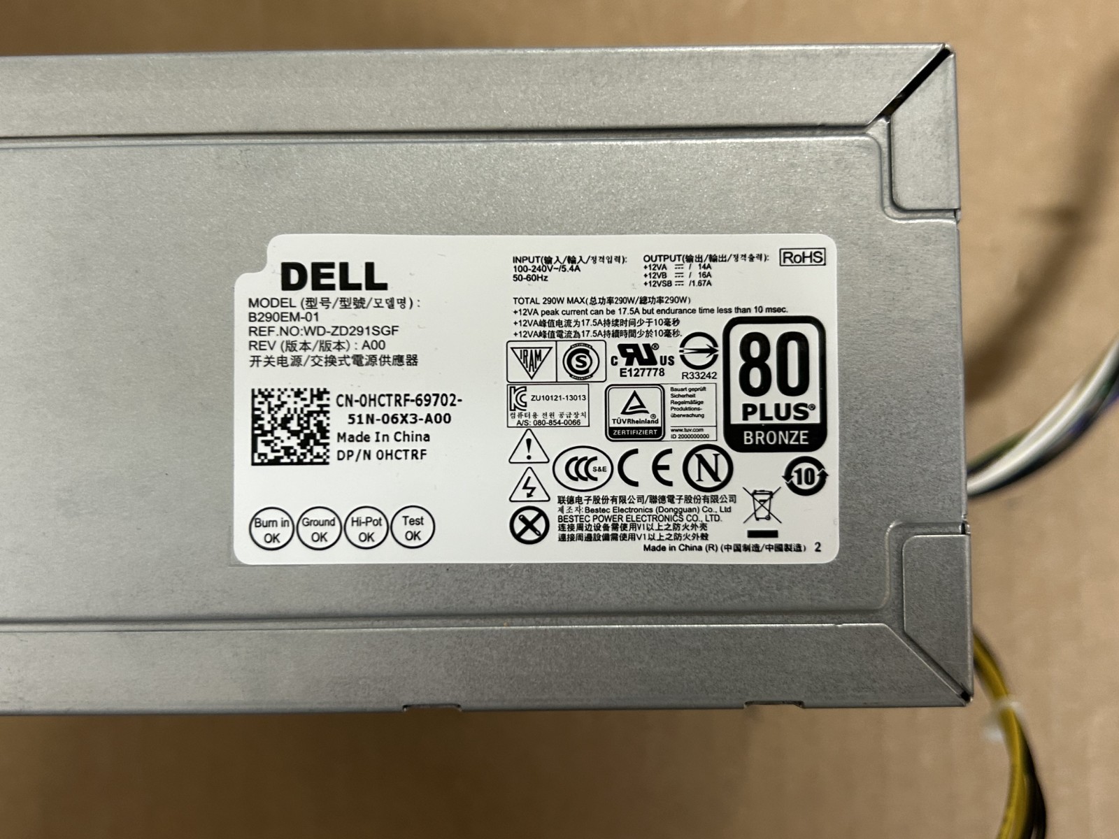 Dell B290EM-01 290W Power Supply 0HCTRF HCTRF