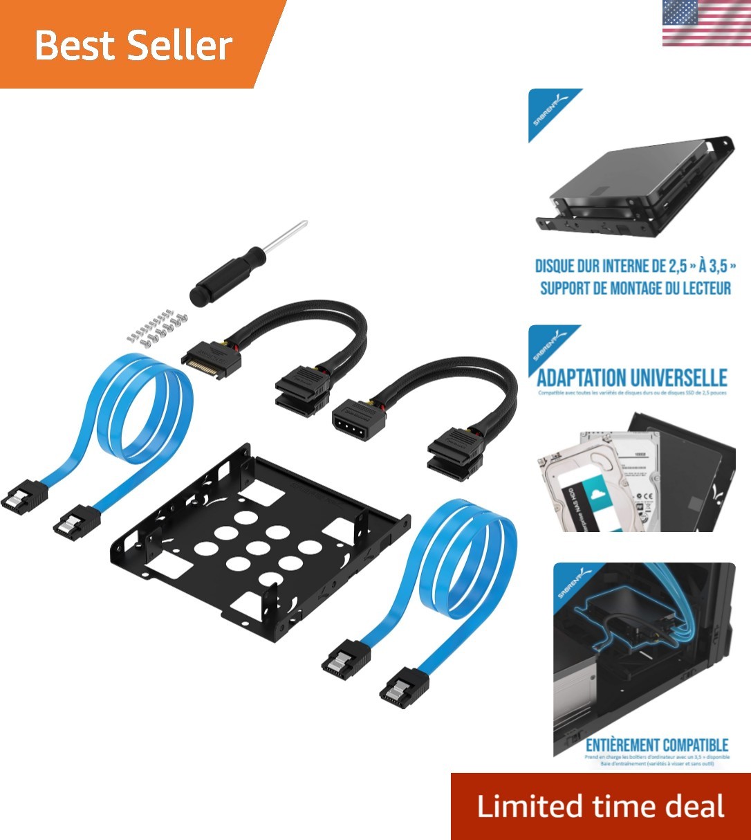 Versatile 3.5″ to 2.5″ HDD/SSD Mounting Kit with Complete Cabling Solution