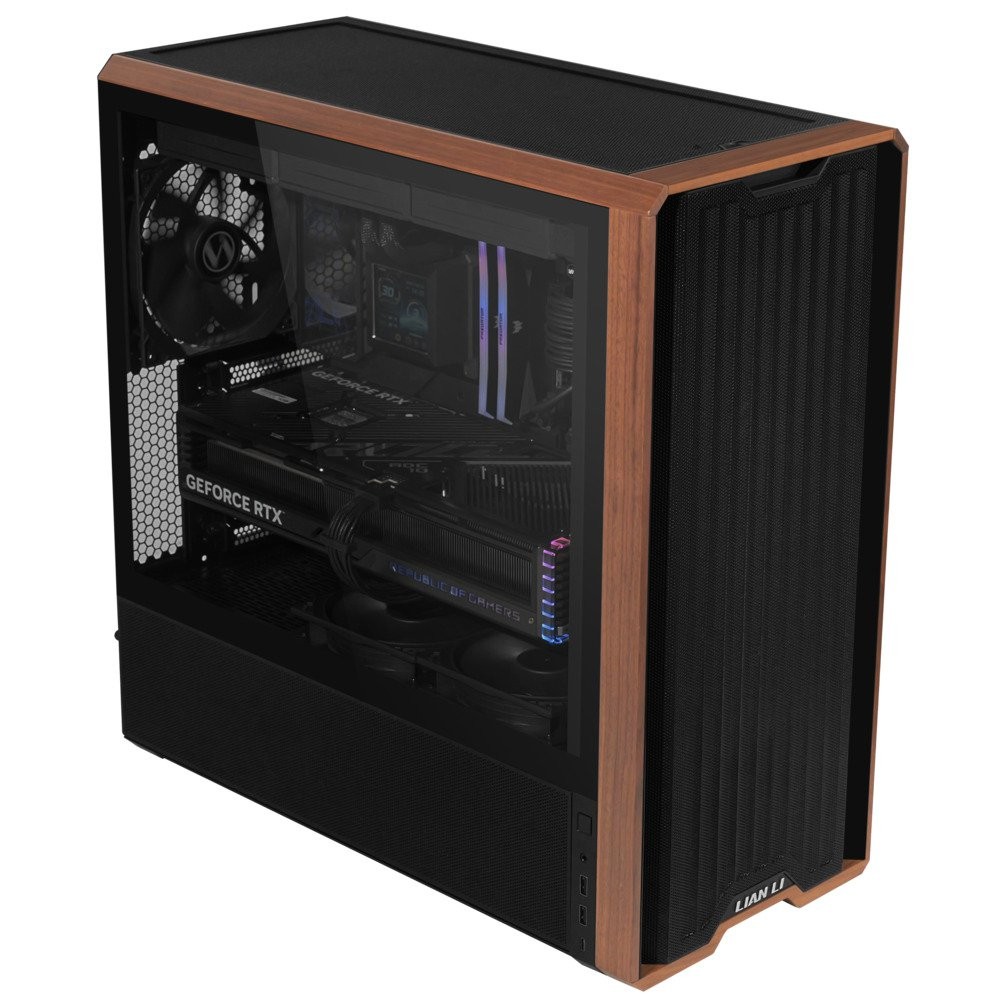 Lian Li LANCOOL 217 Genuine Walnut Wood LAN217X Mid-Tower ATX Case Black