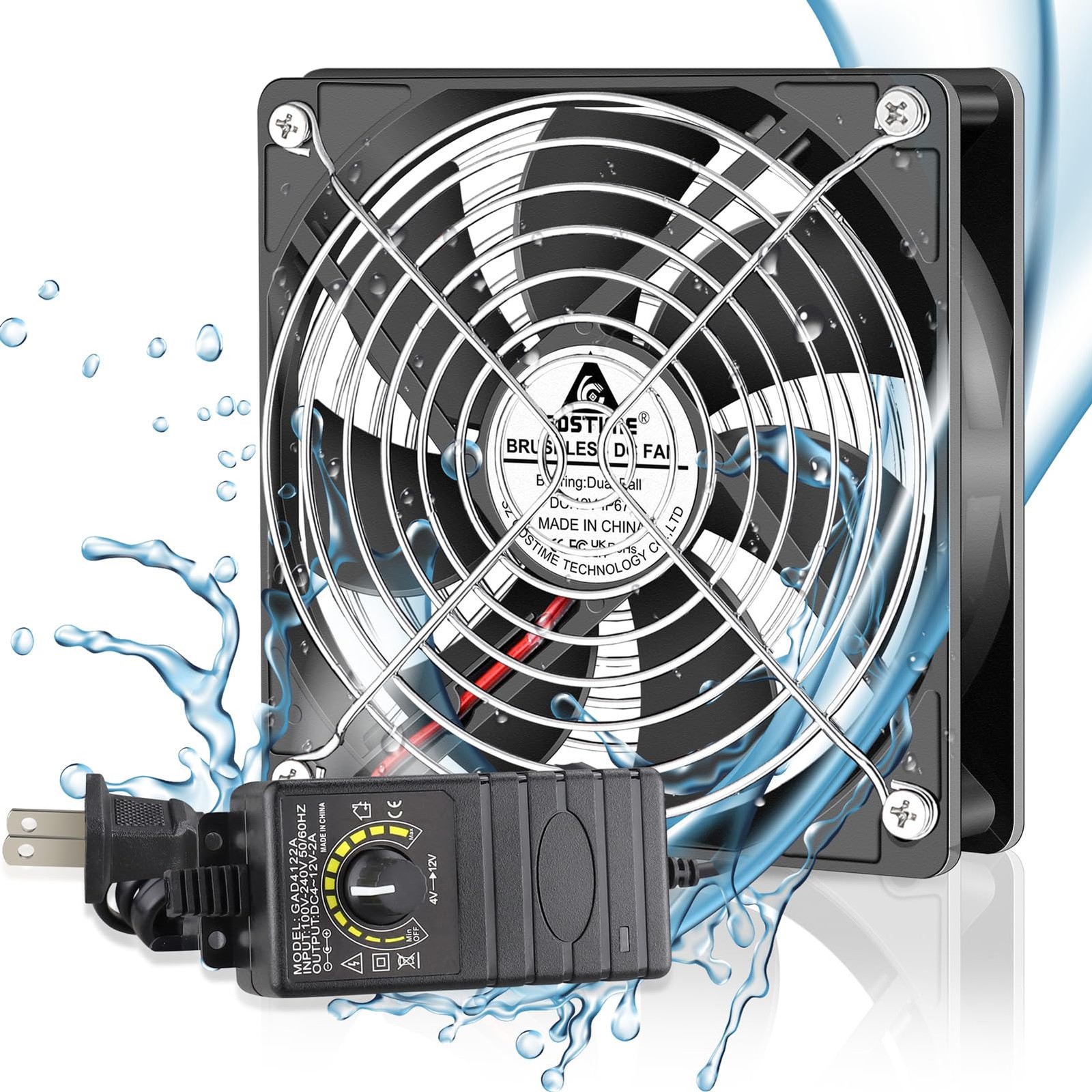 120mm Waterproof Fan with Speed Controller, IP67 12V Computer Fan with AC Plu…