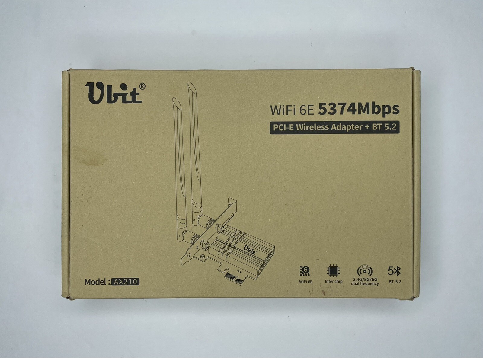 Ubit AX210 WiFi 6E 5374Mbps PCI-E Wireless Adapter + BT 5.2 Inter Chip.