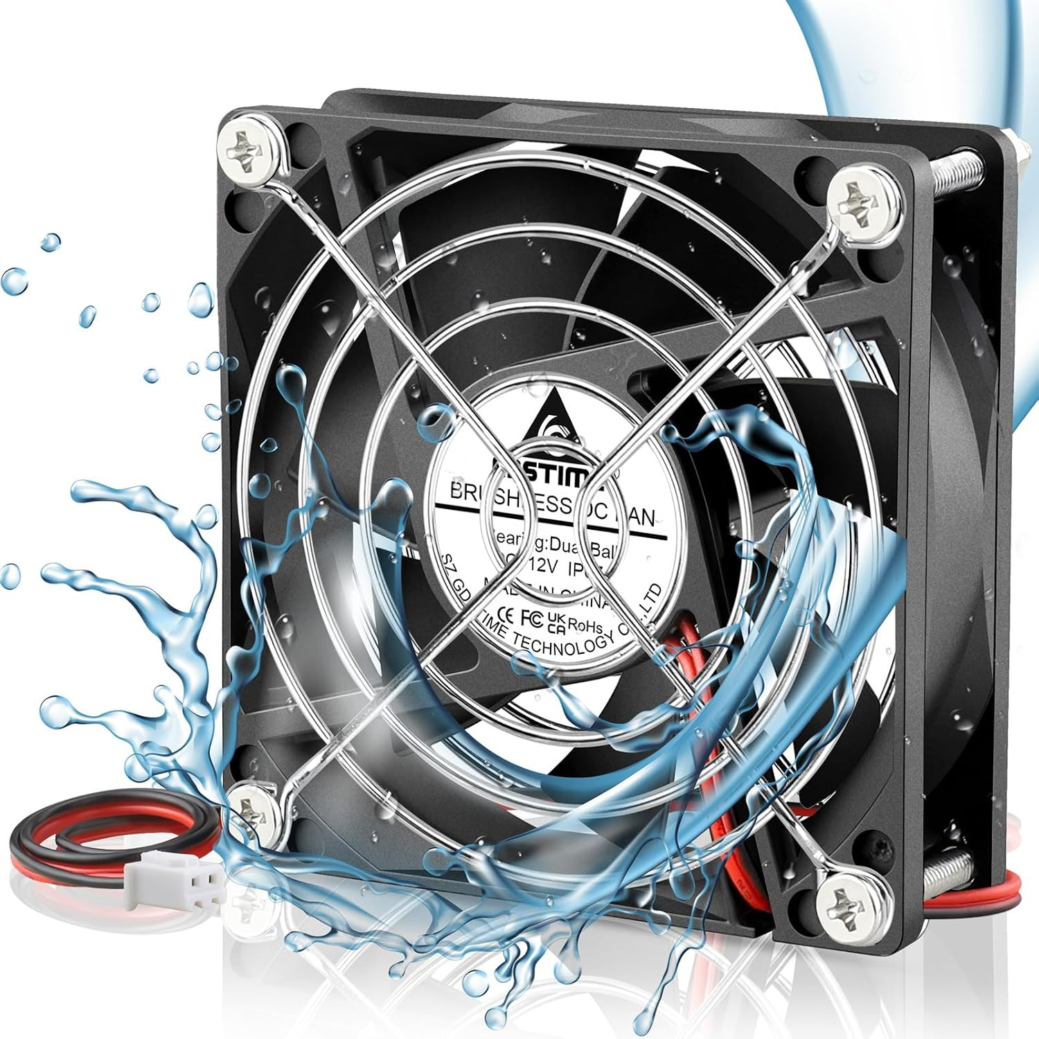 80Mm X 25Mm 12V DC Waterproof IP67 Fan Dual Ball Bearing Small Brushless Cooling