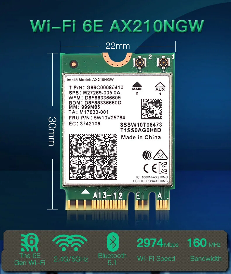 M.2 Desktop Kit For Intel WiFi 6E AX210 WiFi 6 AX200 WiFi 5 Wireless Card For PC