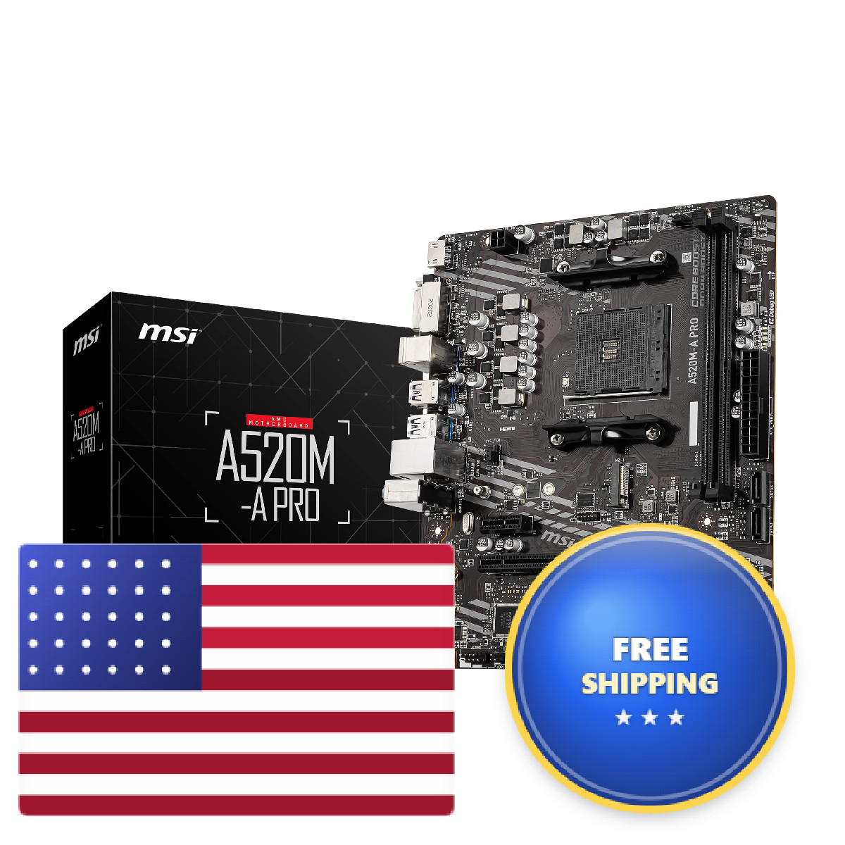 Msi A520M-A Pro V1 Gaming Motherboard Amd Ryzen 5000 Am4 Ddr4 Pcie 3.0 Sata