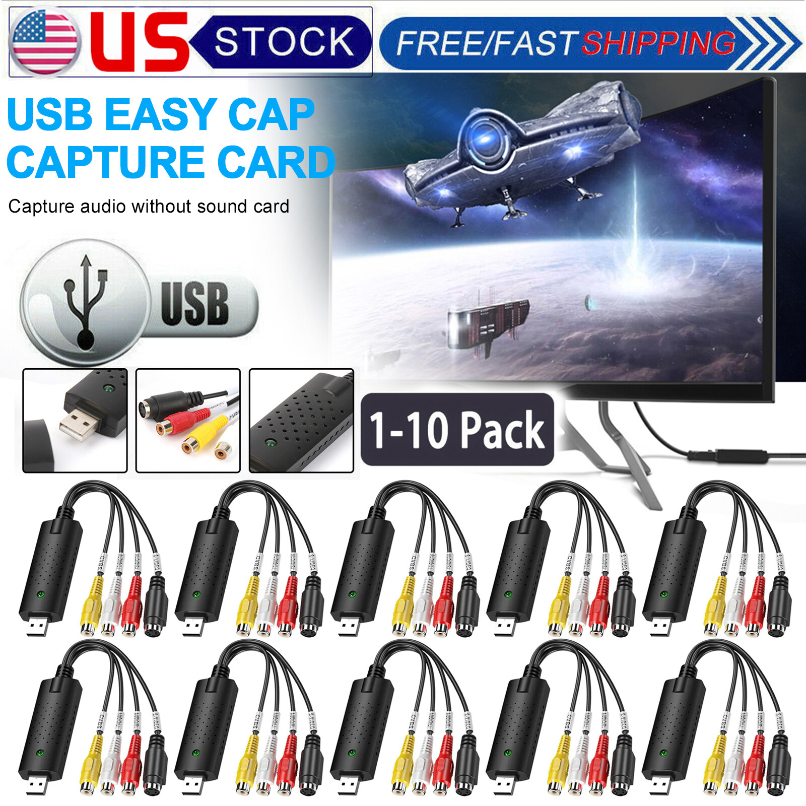 LOT USB Audio Video VHS to DVD VCR PC HDD Converter Adapter Digital Capture Card