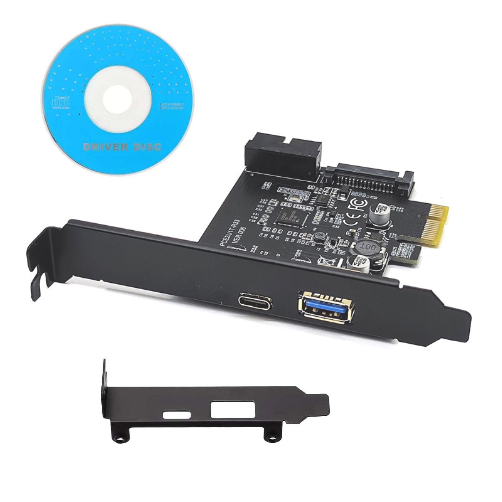 PCI-E to USB 3.2 Gen1 5Gbps 19PIN Expansion Card Adapter 2 Port Type C & Type A