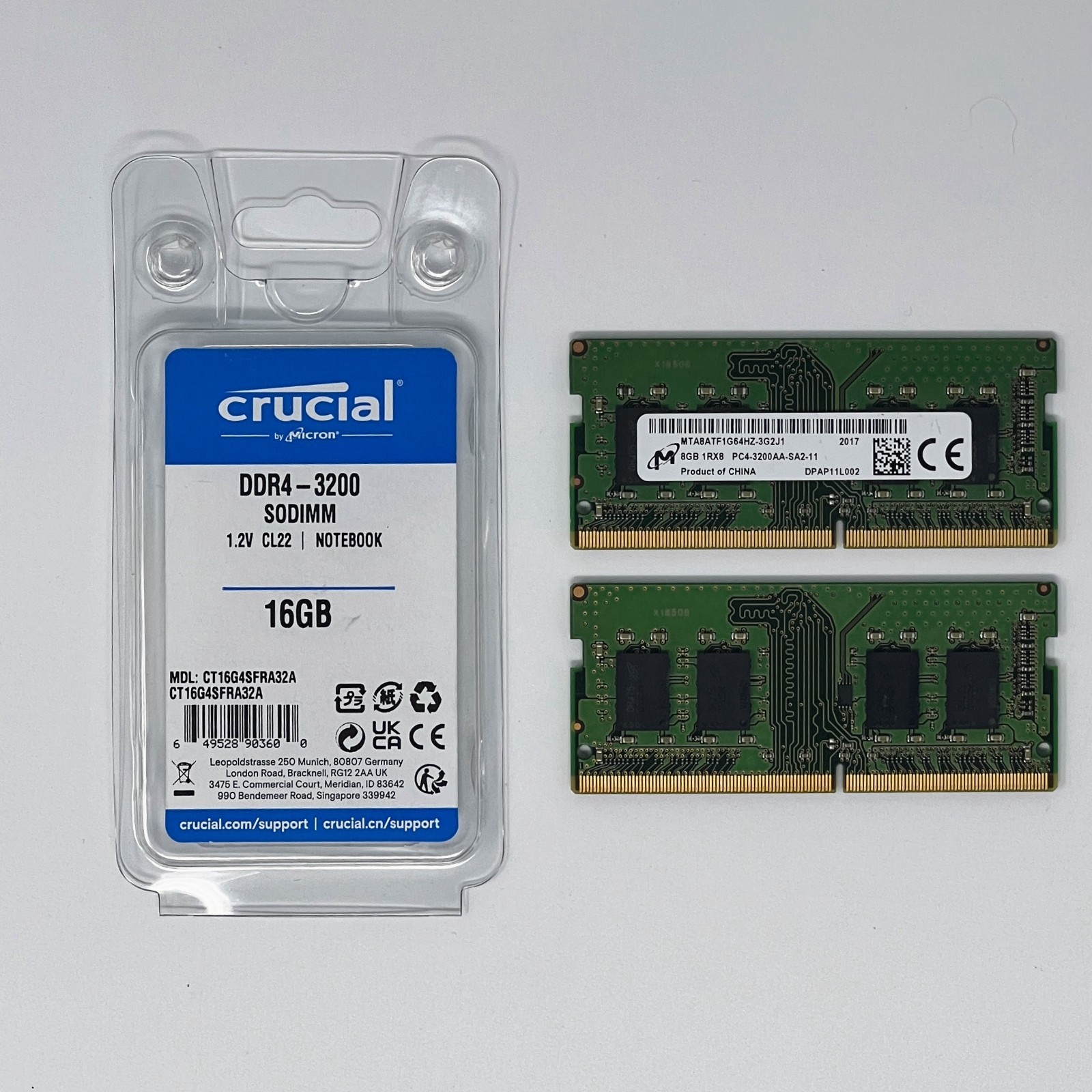 Crucial 16GB (2 x 8GB) DDR4 3200Mhz SO-DIMM CL22 Notebook FRA32A Memory Kit Used