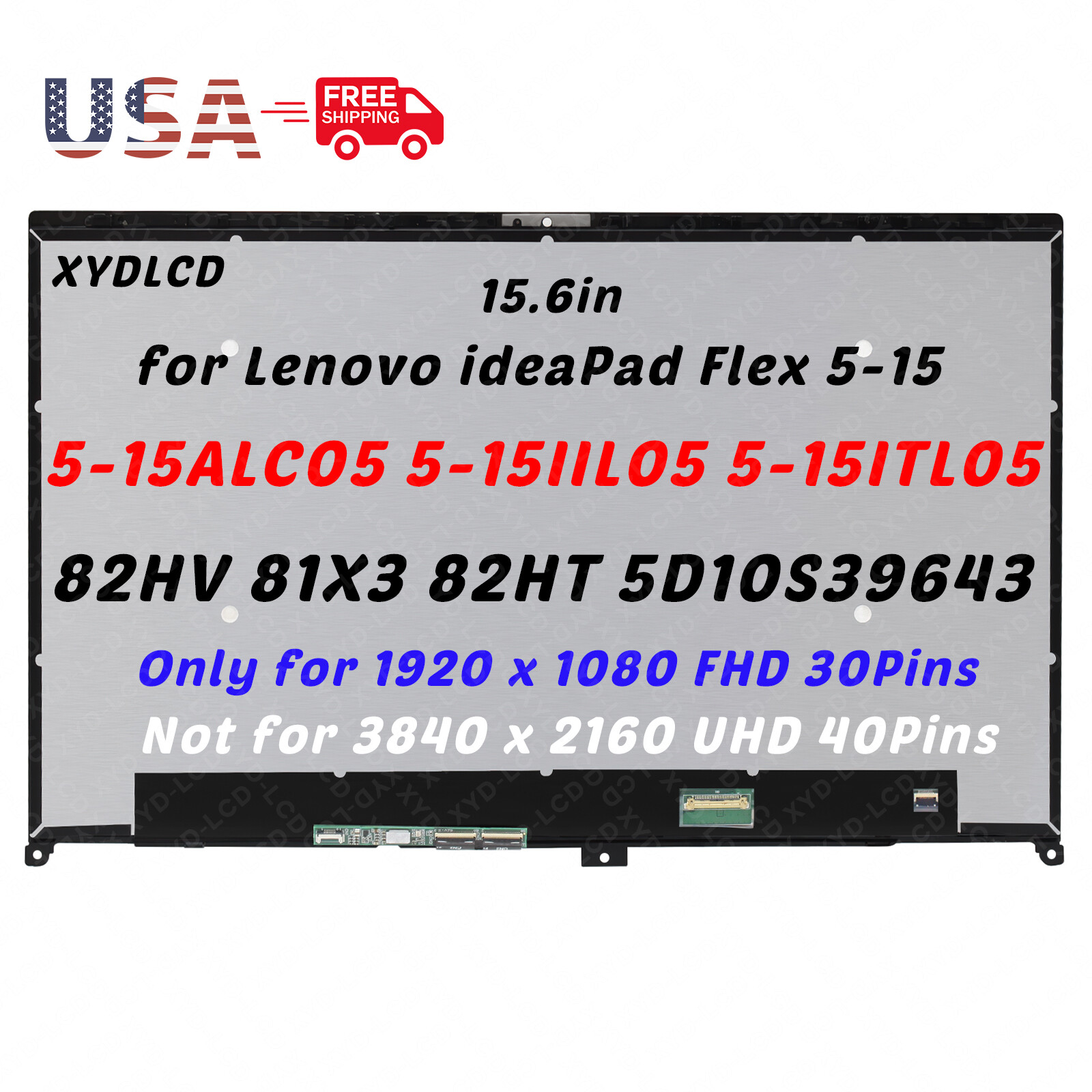5D10S39643 15.6″ for Lenovo Ideapad Flex 5-15IIL05 LCD Touch Screen Assembly FHD