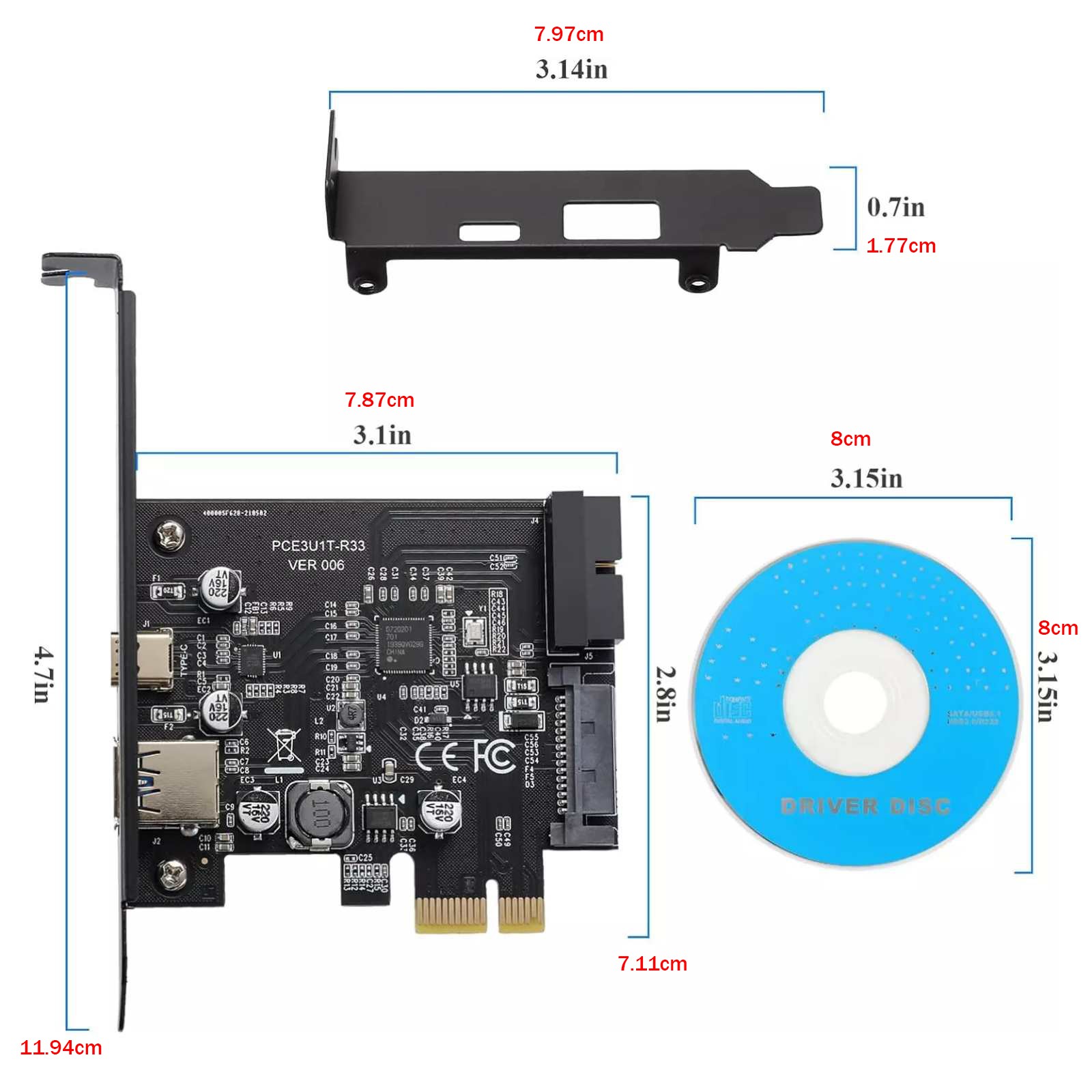 PCI-E 1X to USB 3.2 Gen1 5Gbps 2 Ports(Type C+ Type A) Expansion Card With 19PIN