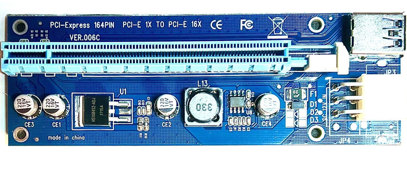 Set Of 5 units – PCIe PCI-E 1X to 16X 164PIN VER.006C Power GPU risers/adapters