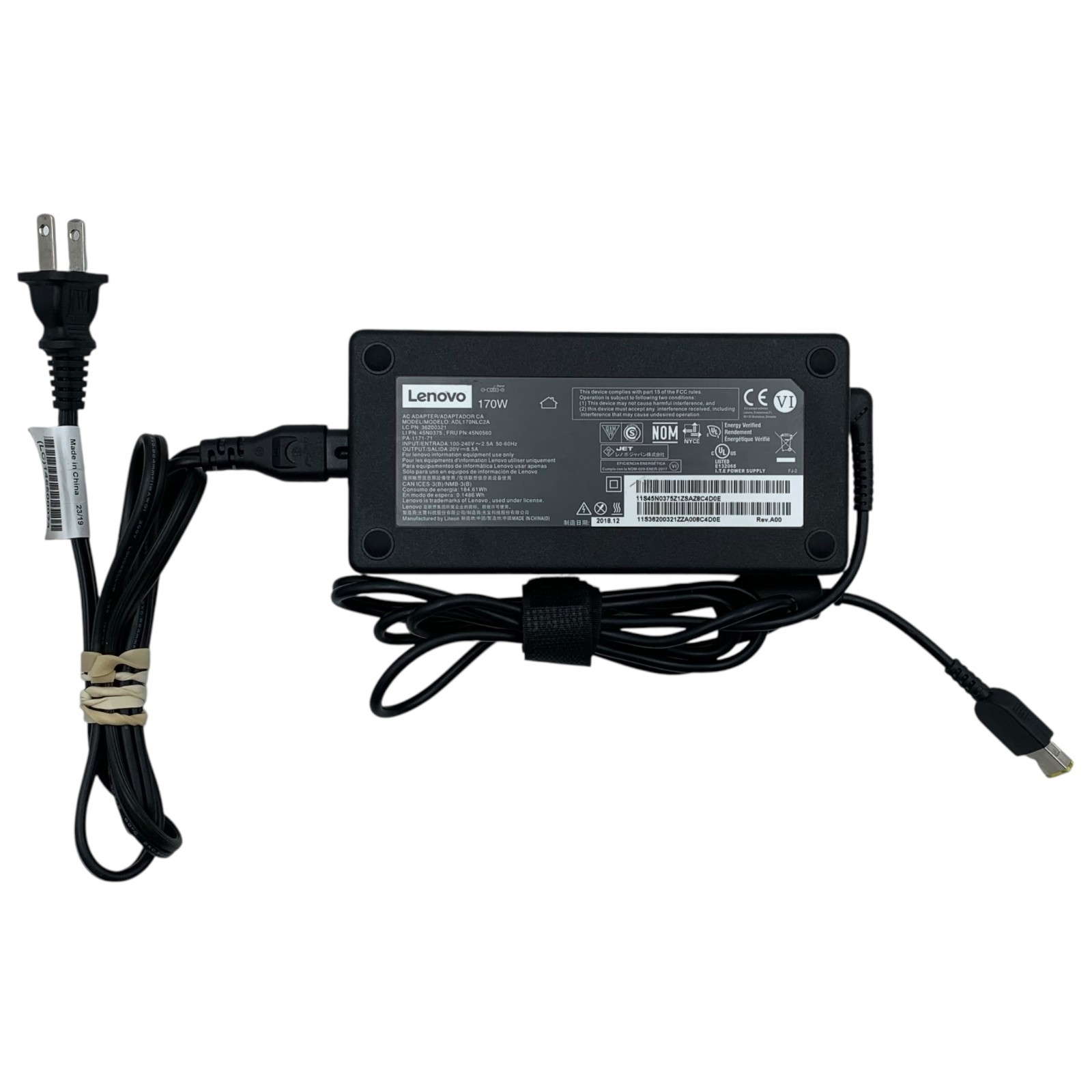 LENOVO 20V 8.5A AC ADAPTER ADL170NLC2A 45N0375 45N0560