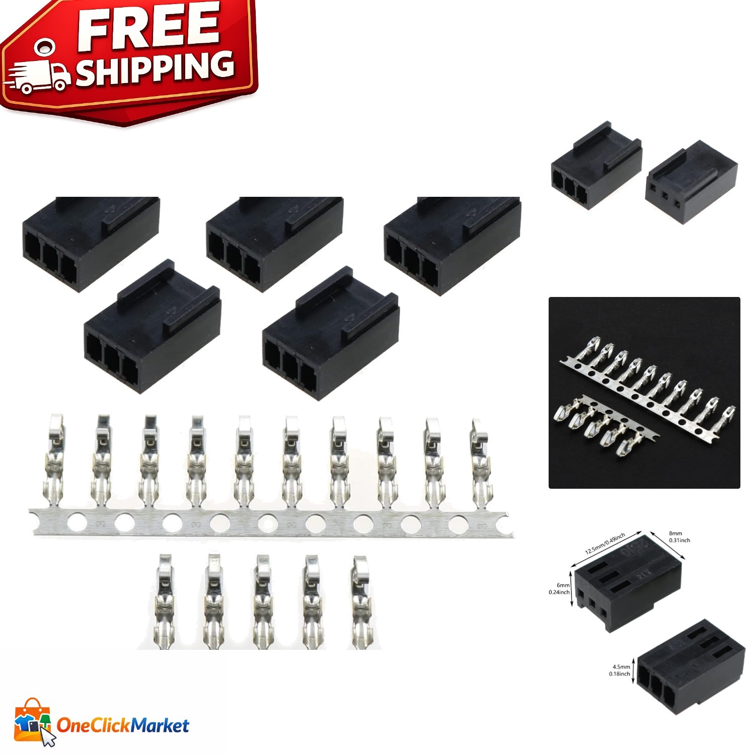 3-Pin PC Fan Connector Kit: 5 Female Housings & 15 Crimp Pins for Custom Cooling