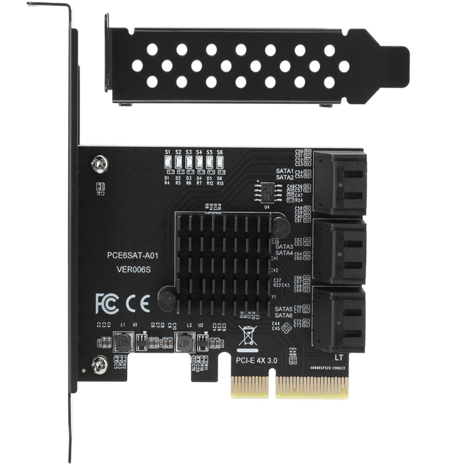 6 Port PCI-E Expansion Card Board Adapter PCI-E x4x8x16 6G SATA3.0 For ASMedia f