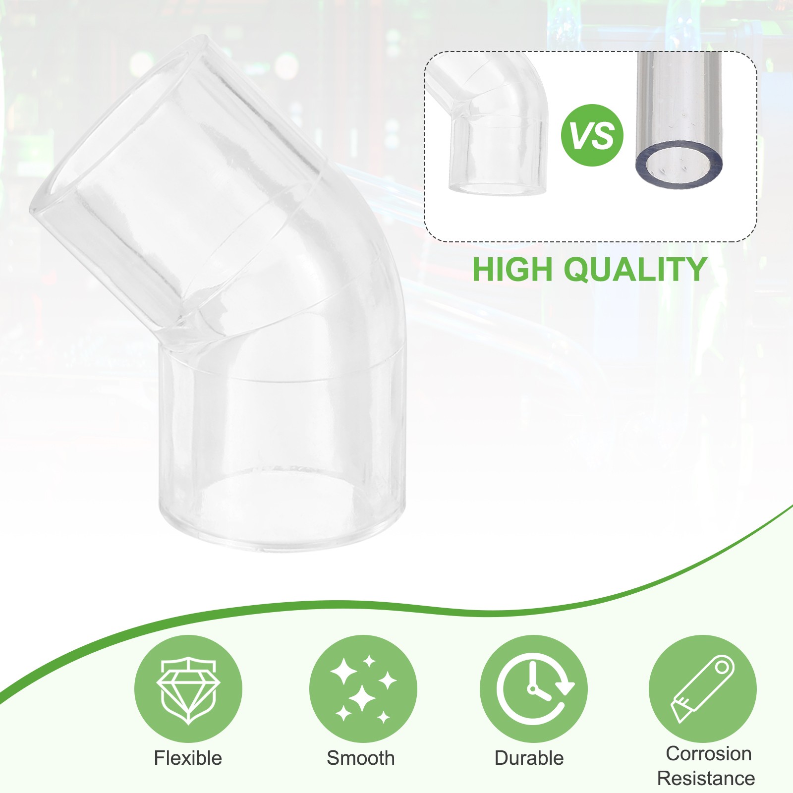 4pcs Clear Elbow Fitting, 45 Degree 14mm ID PC Pipe Fitting Adapter
