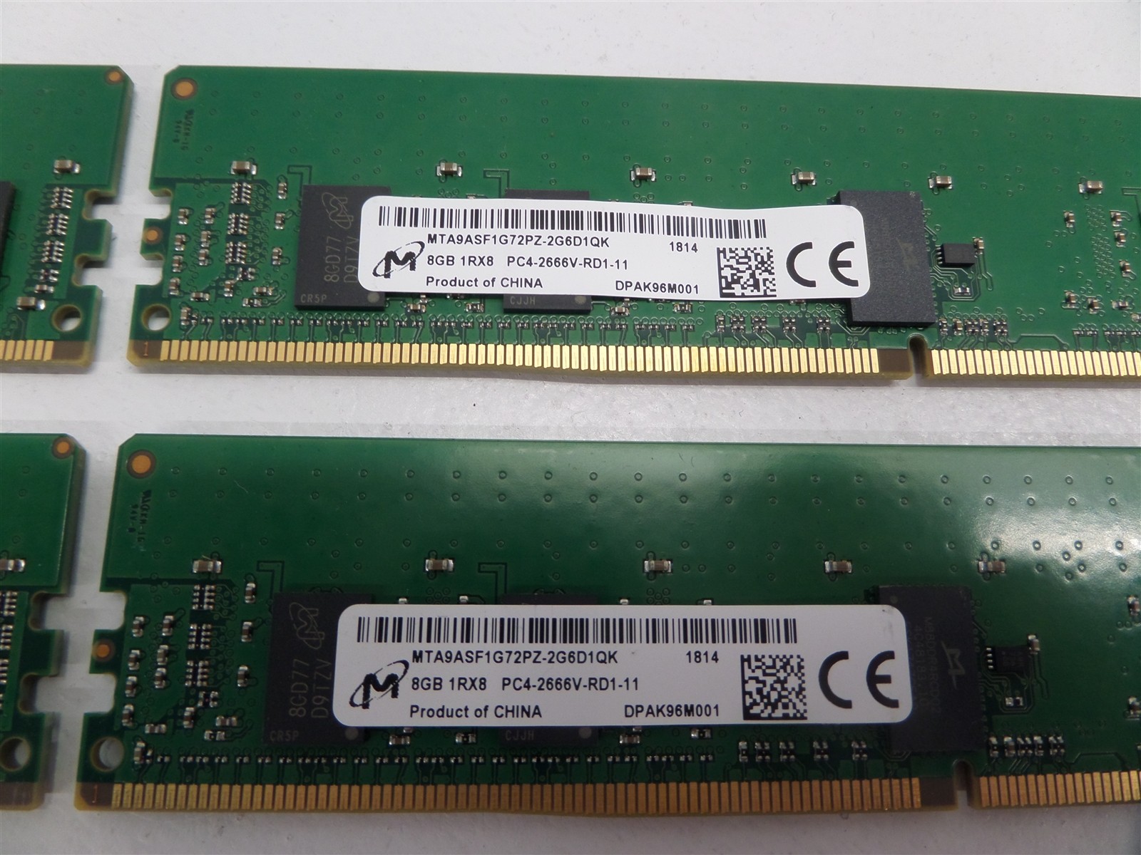 Lot Of 4 Micron MTA9ASF1G72PZ-2G6D1QK 8GB 1RX8 PC4-21300 (DDR4-2666) DDR4 RAM