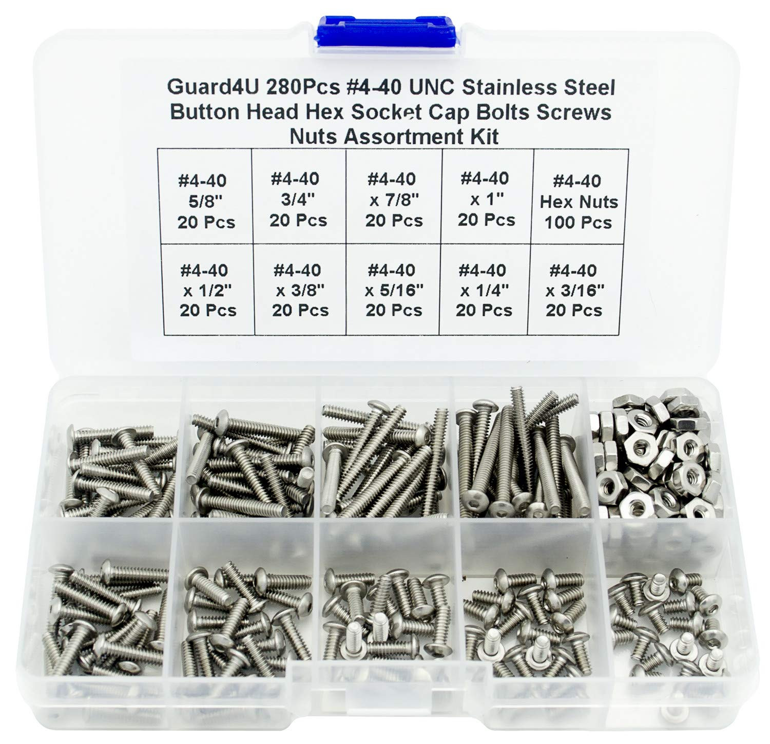 280Pcs #4-40 UNC Stainless Steel Hex Socket Cap Bolts, Screws & Nuts Set