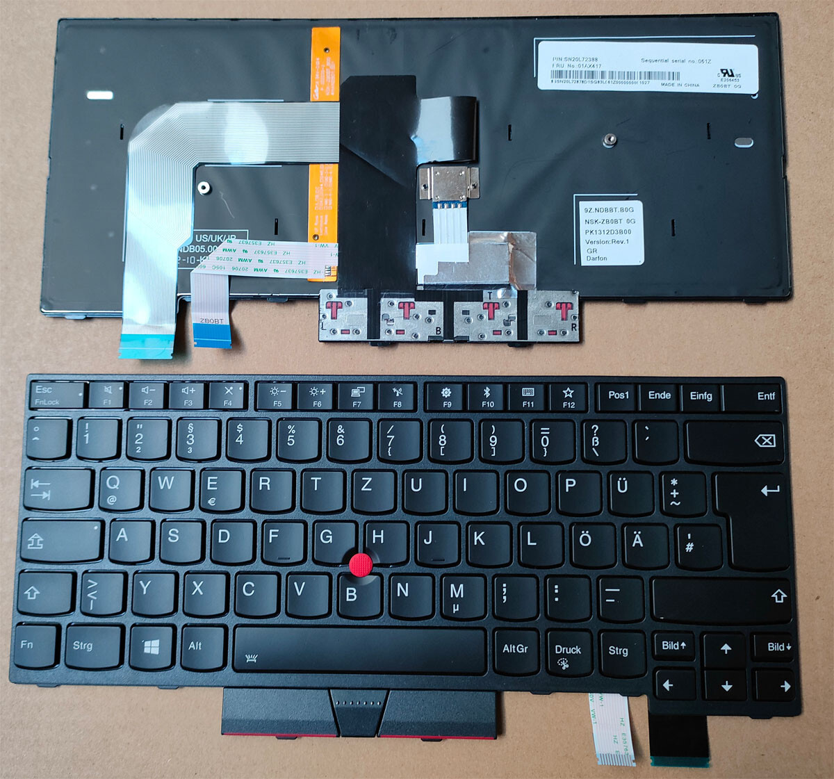 Keyboard Lenovo Thinkpad T480, T-480 backlit keyboard German backlit QWERTZ