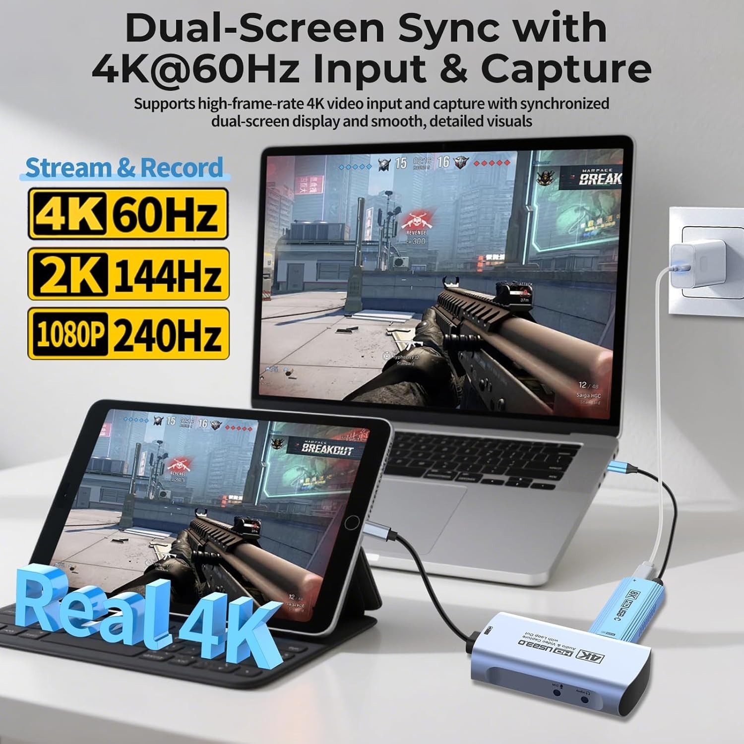 4K@60FPS Capture Card for Streaming, 2K@144FPS USB 3.0 HDMI to USBC Camera Vi…